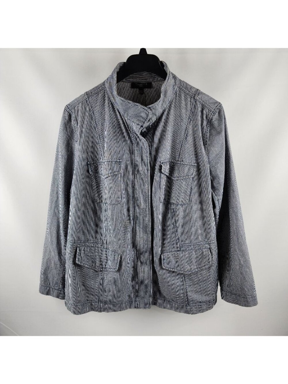 Talbots Jacket Womens 22W Blue White Railroad Stripe Utility Stand Up Collar